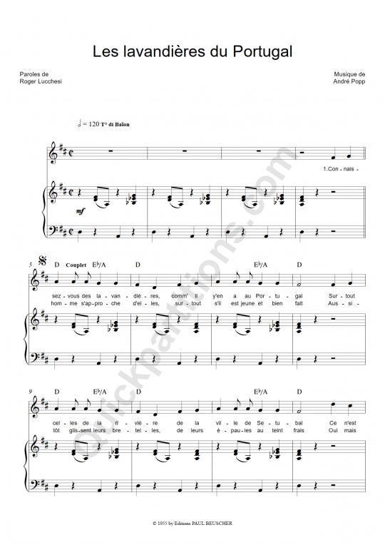 Partition piano Les lavandières du Portugal - Luis Mariano