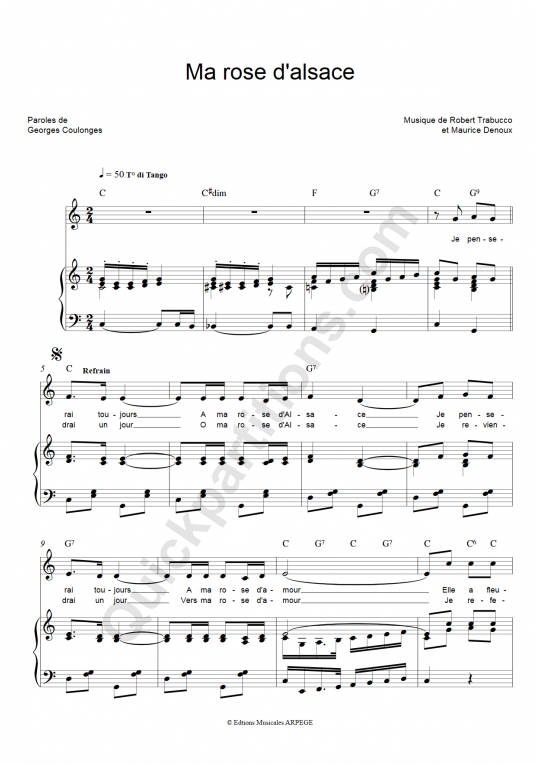 Ma rose d'alsace Piano Sheet Music - Tino Rossi