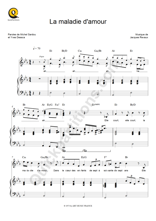 La maladie d'amour Piano Sheet Music - Michel Sardou