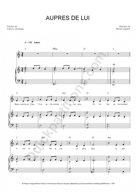 Auprès De Lui Piano Sheet Music - Francis Lemarque