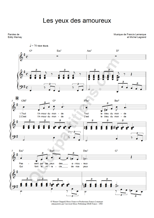 Les yeux des amoureux Piano Sheet Music - Francis Lemarque