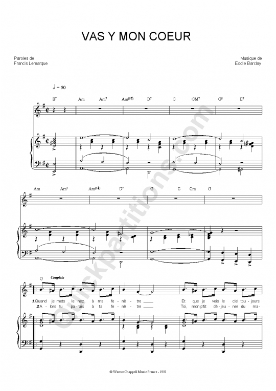Vas y mon coeur Piano Sheet Music - Francis Lemarque