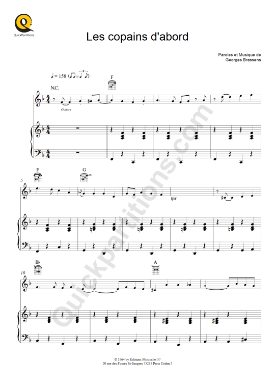 Les copains d'abord Piano Sheet Music - Georges Brassens