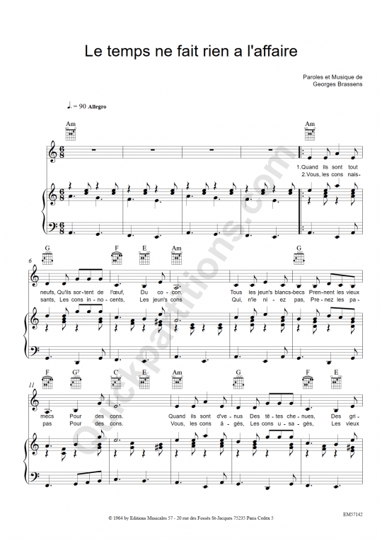 Partition piano Le temps ne fait rien à l'affaire - Georges Brassens