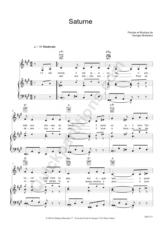 Partition piano Saturne - Georges Brassens