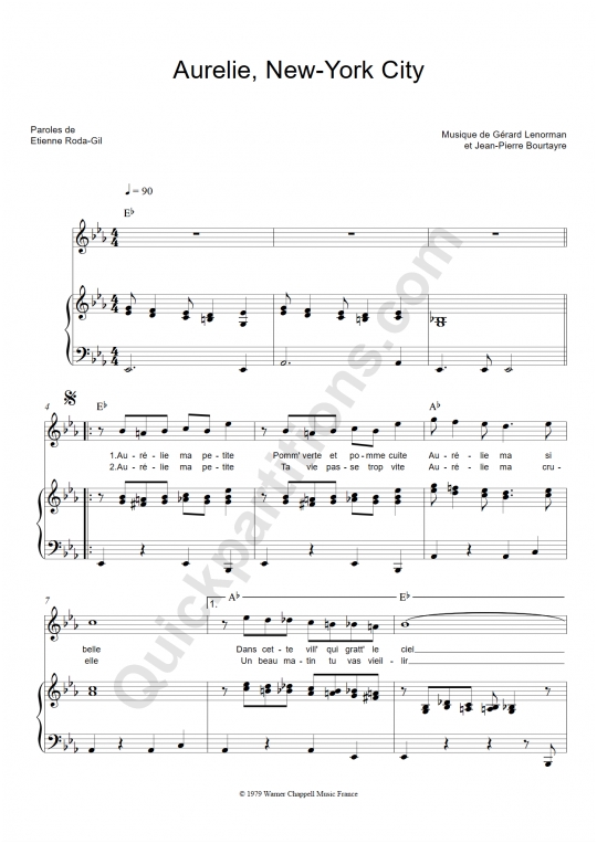 Aurélie New York City Piano Sheet Music - Gérard Lenorman