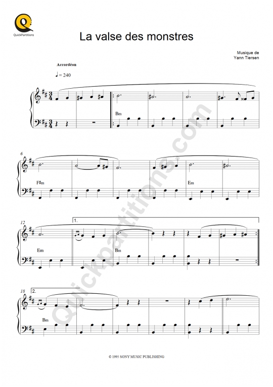 La valse des monstres Accordion Sheet Music - Le Fabuleux Destin d'Amélie Poulain