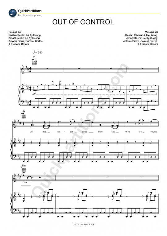 Out Of Control Piano Sheet Music from Pony Pony Run Run