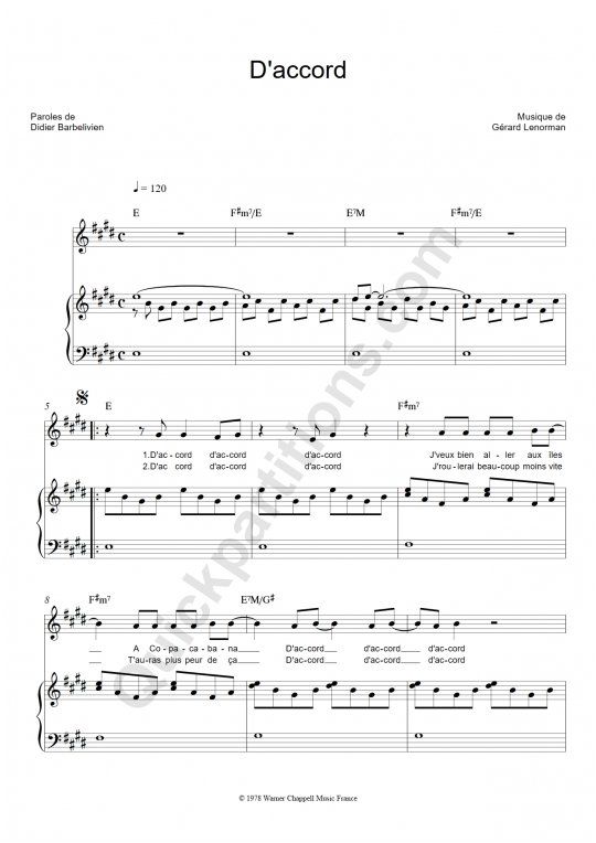 D'accord Piano Sheet Music - Gérard Lenorman