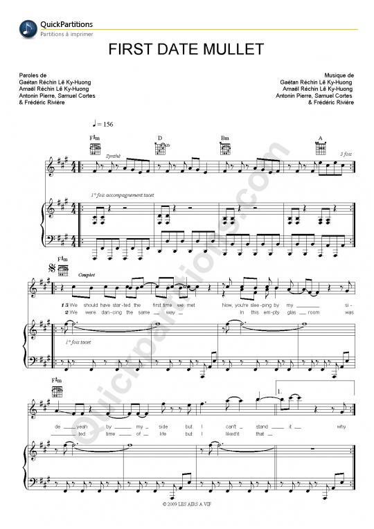 First Date Mullet Piano Sheet Music - Pony Pony Run Run