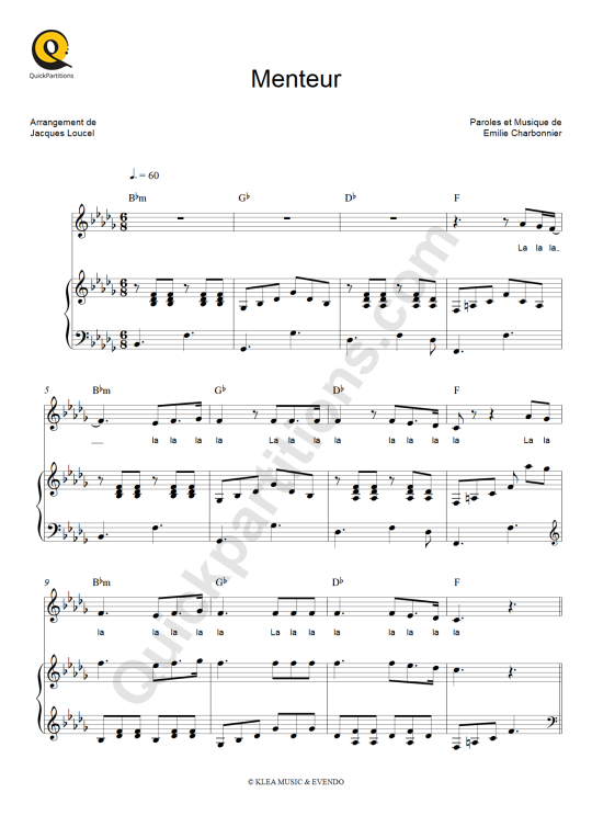 Menteur Piano Sheet Music - Charlie