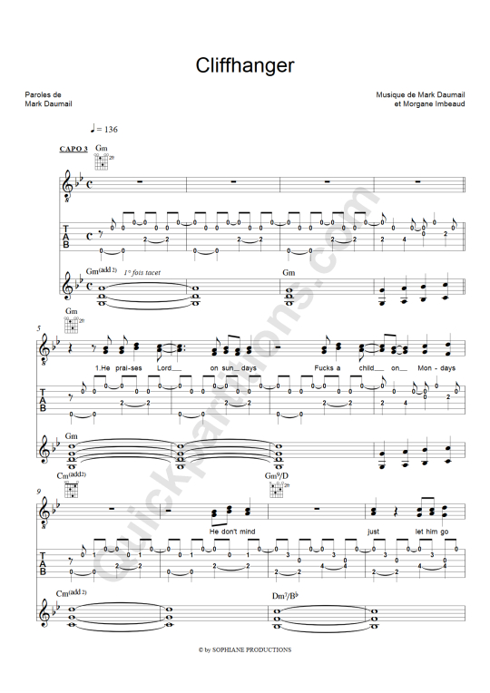 Tablature Guitare Cliffhanger - Cocoon (Partition Digitale)