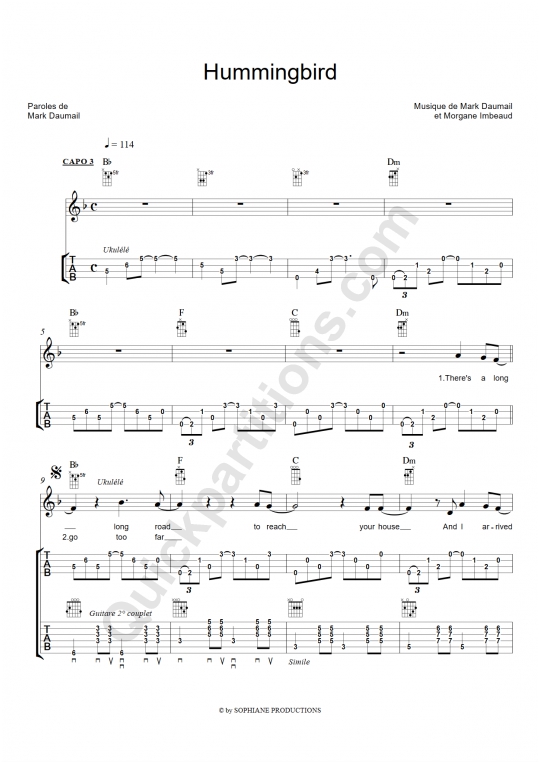 Tablature Guitare Hummingbird - Cocoon
