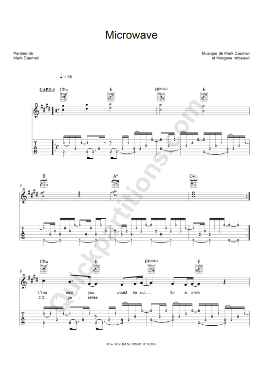 Tablature Guitare Microwave - Cocoon
