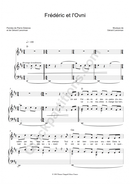 Frédéric et l'Ovni Piano Sheet Music - Gérard Lenorman