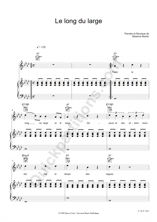 Le long du large Piano Sheet Music - Coeur de pirate