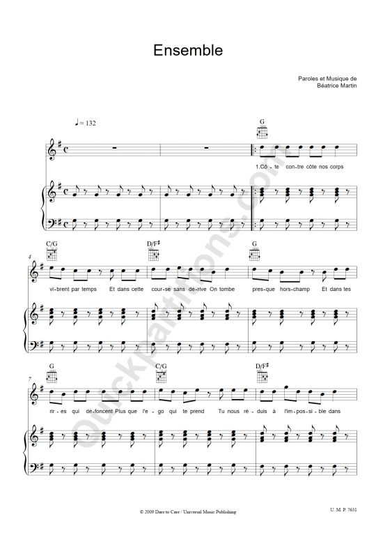 Ensemble Piano Sheet Music - Coeur de pirate