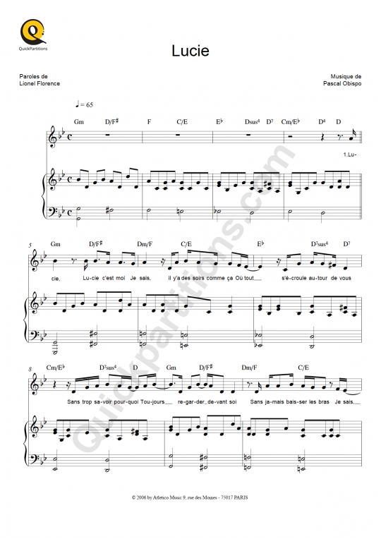 Lucie Piano Sheet Music - Pascal Obispo