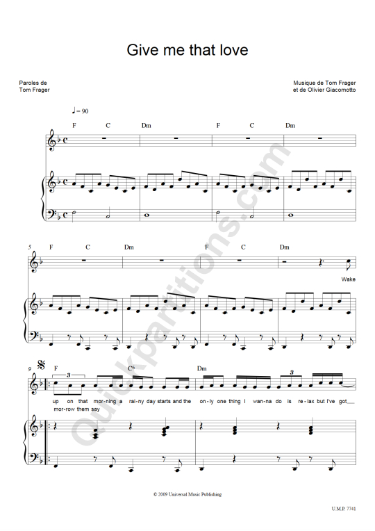 Give Me That Love Piano Sheet Music - Tom Frager