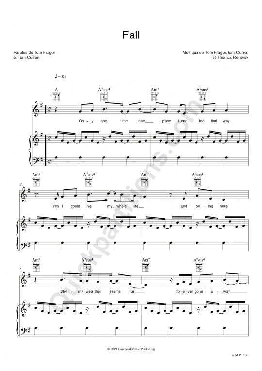 Partition piano Fall - Tom Frager