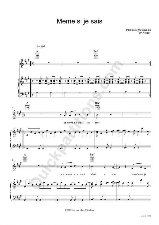 Partition piano Meme si je sais - Tom Frager