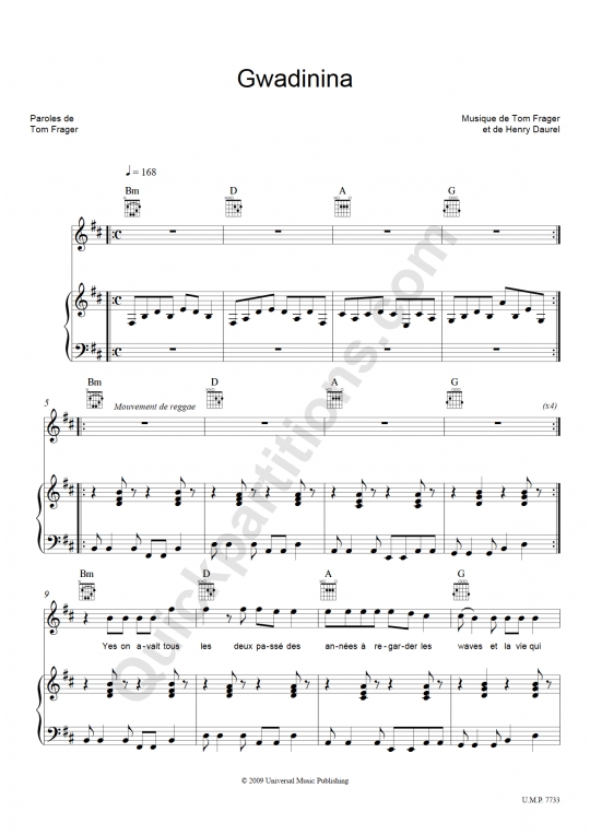 Partition piano Gwadinina - Tom Frager