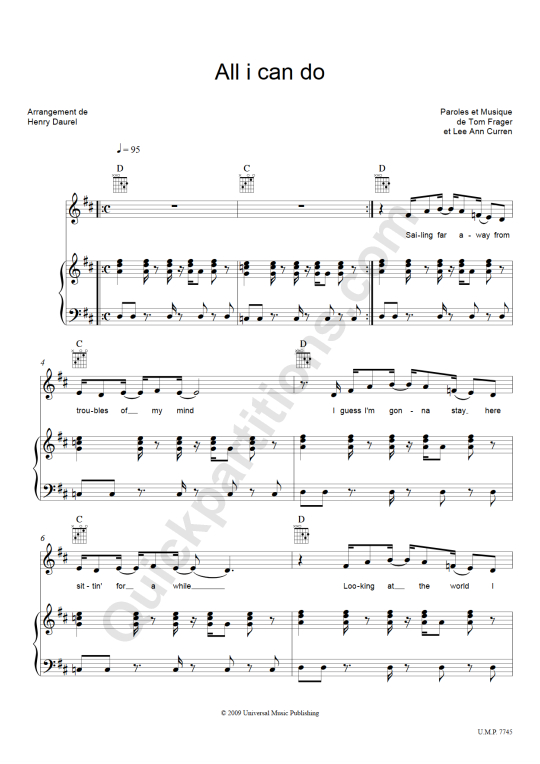 Partition piano All I Can Do - Tom Frager