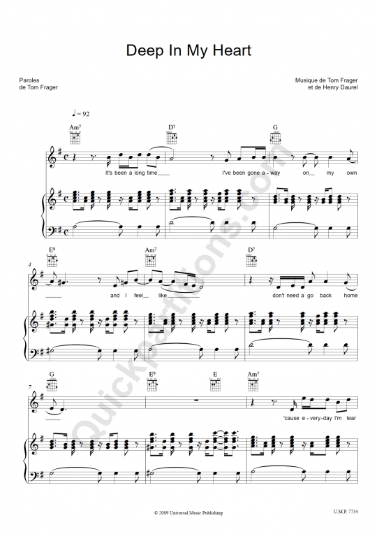 Partition piano Deep In My Heart - Tom Frager