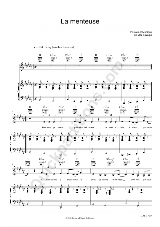 La menteuse Piano Sheet Music - Carmen Maria Vega