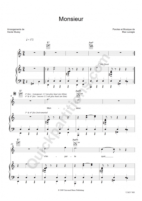 Partition piano Monsieur - Carmen Maria Vega
