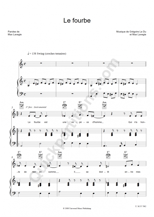 Le fourbe Piano Sheet Music - Carmen Maria Vega