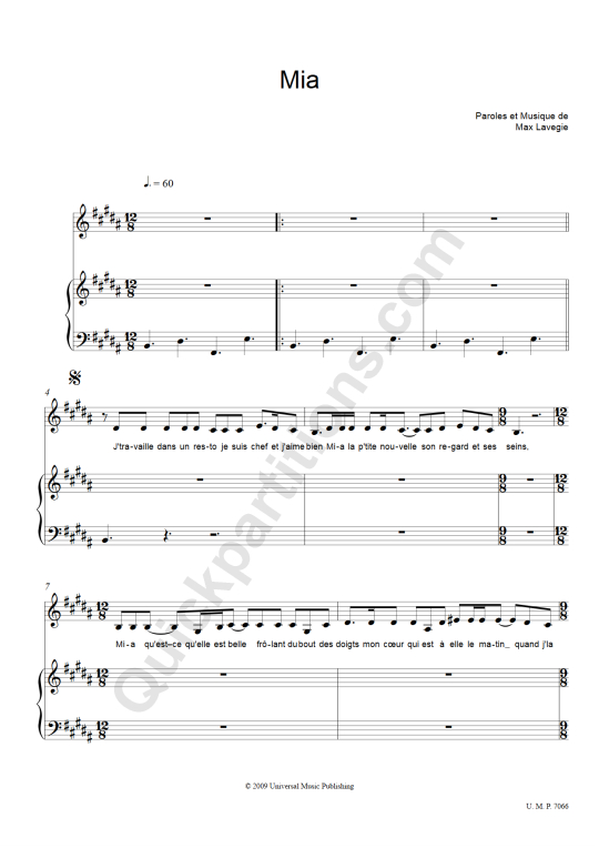 Mia Piano Sheet Music - Carmen Maria Vega