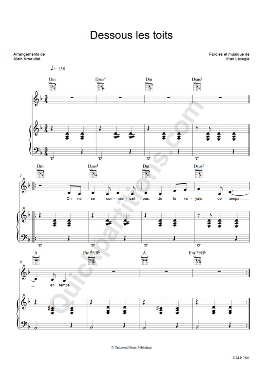 Dessous les toits Piano Sheet Music - Carmen Maria Vega