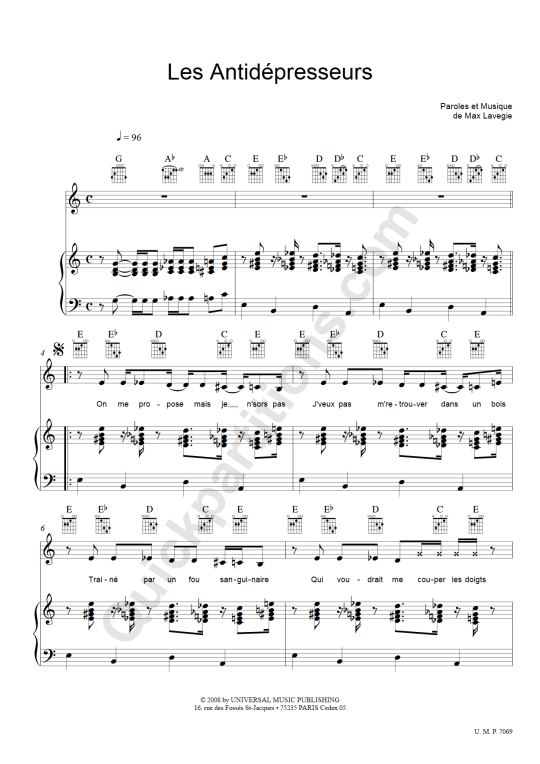 Les antidépresseurs Piano Sheet Music - Carmen Maria Vega