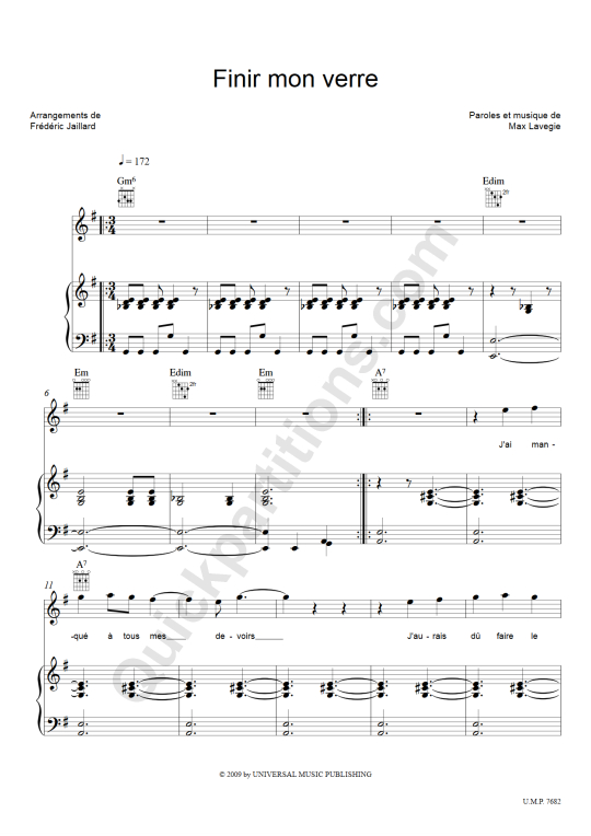 Finir mon verre Piano Sheet Music - Carmen Maria Vega