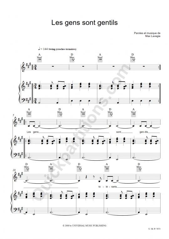 Les gens sont gentils Piano Sheet Music - Carmen Maria Vega