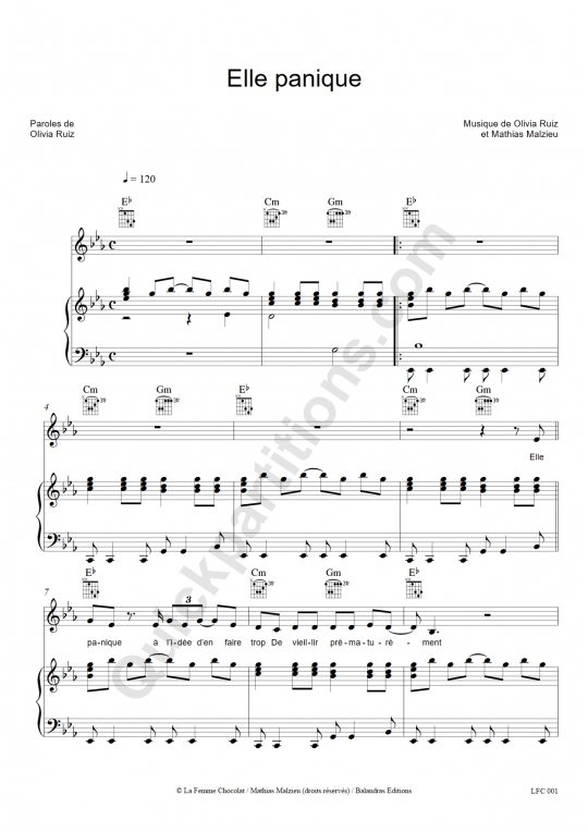Partition piano Elle panique - Olivia Ruiz