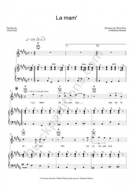 La mam Piano Sheet Music - Olivia Ruiz