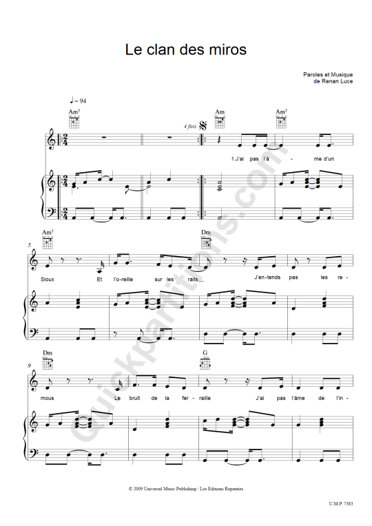 Le clan des miros Piano Sheet Music - Renan Luce