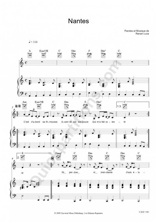 Nantes Piano Sheet Music - Renan Luce
