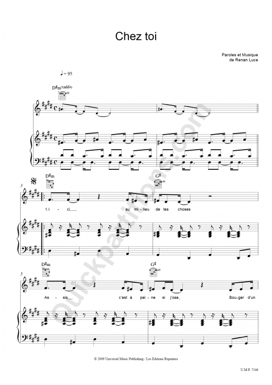 Chez toi Piano Sheet Music - Renan Luce