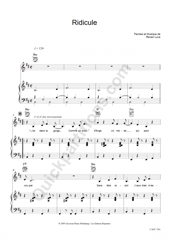 Ridicule Piano Sheet Music - Renan Luce