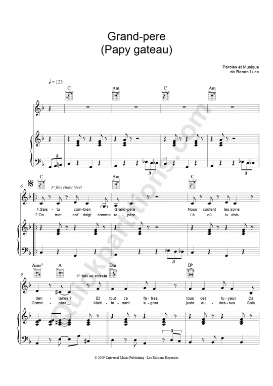 Grand-père (papy gateau) Piano Sheet Music - Renan Luce