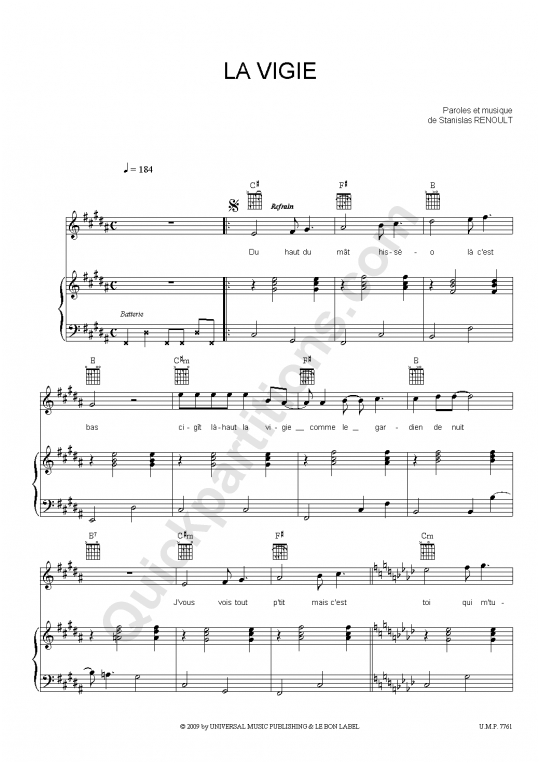 La Vigie Piano Sheet Music - Stanislas