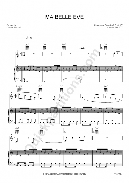 Ma belle Eve Piano Sheet Music - Stanislas