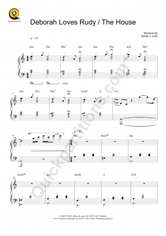 Partition piano Deborah Loves Rudy - The House (BO Dexter) - Daniel Licht