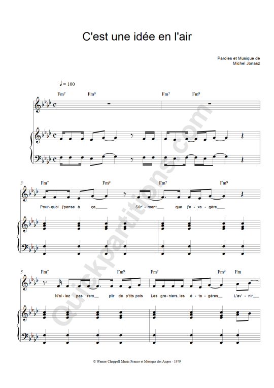 Partition piano C'est une idée en l'air - Michel Jonasz