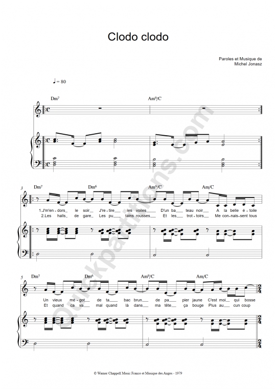 Partition piano Clodo Clodo - Michel Jonasz