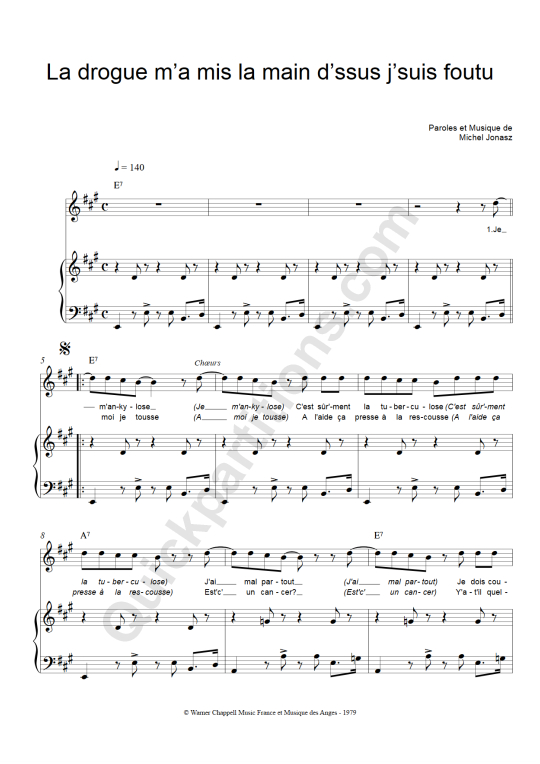 Partition piano La drogue m'a mis la main d'ssus j'suis foutu - Michel Jonasz