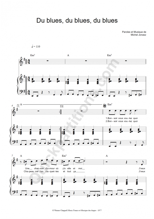 Du blues, du blues, du blues Piano Sheet Music from Michel Jonasz